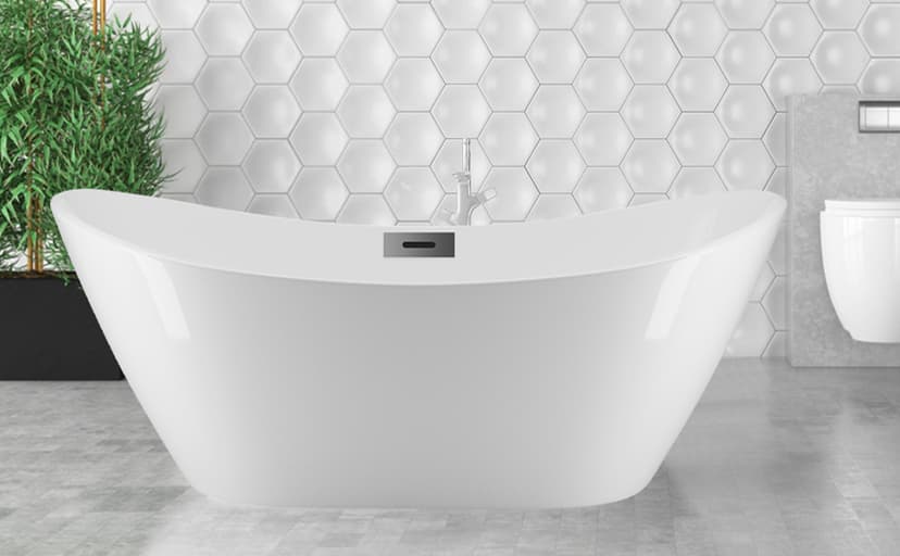 59" Acrylic Freestanding Bathtub, Free Standing Soaking Tub, Freestanding Tub with Overflow and Matte Silver Drain, Modern Bathtub for Bathroom, Hotel, Easy to Install, CUPC Certified, Black, Sky