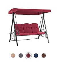 MCombo 3-Seat Outdoor Patio Swing Chair, 2-in-1 Convertible Porch Swing Glider Chair with Removable Cushions, Adjustable Canopy & Pillows for Backyard, Deck, Garden, 4068 (Brown)