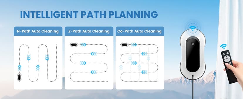 Portable Window Cleaning Robot, Ultrasonic Dual Spray,3000Pa Suction Power, Window Cleanner with Intelligent Edge Detection, Infrared Remote Control
