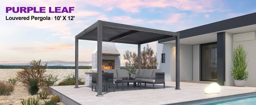 PURPLE LEAF Louvered Pergola 10' x 12' Patio Aluminum Pergola with Independent Adjustable Rainproof Roof Hardtop Small for Outdoor Deck Garden Yard