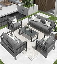 Solaste Aluminum Patio Furniture Set,7 Seats Modern Outdoor Conversation Set Sectional Sofa with Upgrade Cushion and Coffee Table,Grey