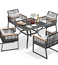 YITAHOME Patio Chairs Set of 4, Outdoor Patio Furniture Dining Chairs, All-Weather Rattan Conversation Chairs with Soft Cushions for Backyard Deck (Light Brown+Black)