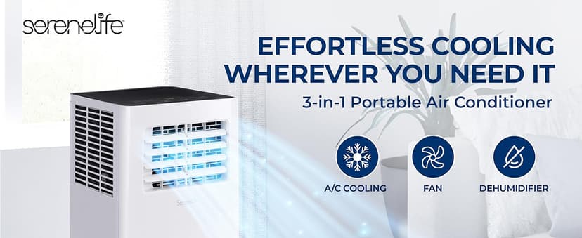 SereneLife Small Air Conditioner Portable 10,000 BTU with Built-in Dehumidifier - Portable AC unit for rooms up to 450 sq ft - WiFi app + Remote Control, Window Mount Exhaust Kit