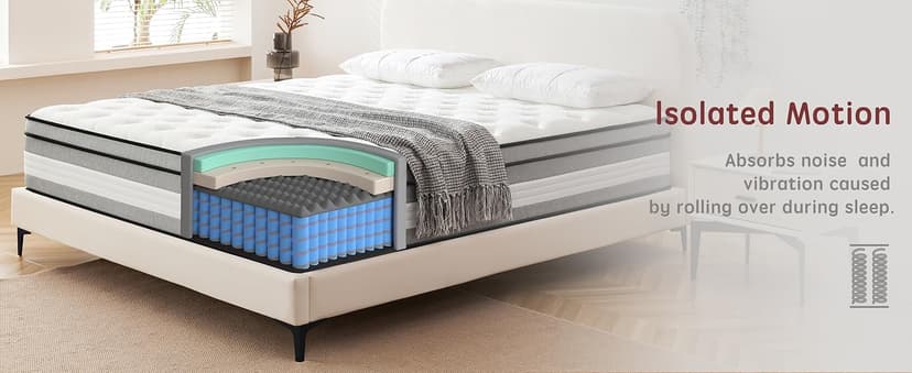 Queen Mattress, 14 Inch Innerspring Hybrid Mattresses in a Box with Gel Memory Foam, Individually Wrapped Encased Coil Pocket Spring Mattress, Pressure Relief, Medium Firm Support,60"*80"*14"…