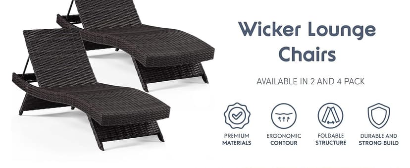 Nestl Chaise Lounge Chair Outdoor Set of 2, Wicker Patio Lounge Chair, Outdoor Lounge Chair with Reclining Backrest