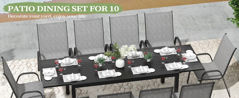 Outdoor Expandable Dining Table 71"-106" Aluminum Patio Dinner Table for 8-10 Person, Rectangular Metal Collapsible Tables with Umbrella Hole, Patio Tables with Extendable Top for Garden, Backyard