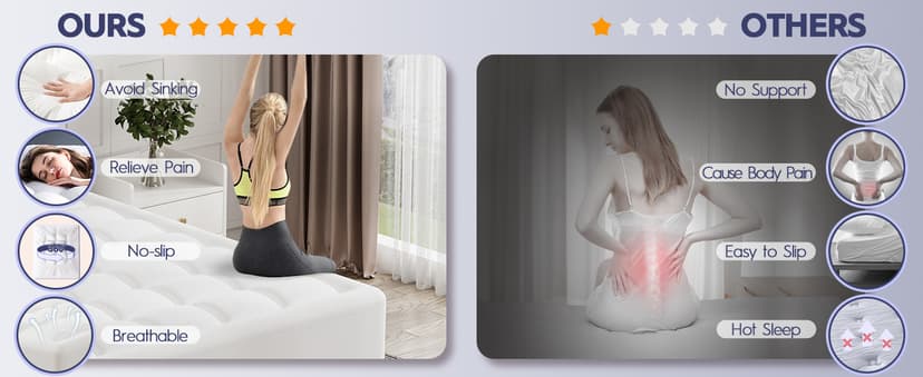 ELEMUSE Queen Size Dual Layer 3 Inch Memory Foam Mattress Topper, 2 Inch Cooling Gel Memory Foam and 1 Inch Thick Soft Pillow Top Mattress Pad Cover for Back Pain Relief, Bed Topper for Side Sleep