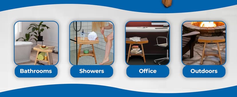 EcoDecors 18 Inch Serenity 300 Pound Capacity Waterproof Teak Wood Shower Bench Stool Seat Chair For Inside Shower Storage Shelf Provides Safety, and Storage, For Bathroom Accessories Natural Color