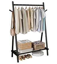 KungFuWood Coat Rack, Solid Wood Rotary Coat Rack Stand, Freestanding Coat Rack with 3 Shelves and 9 Hooks, Sturdy and Easy to Assemble Coat Tree for Entryway, Bedroom, Coats, Bags (Black)