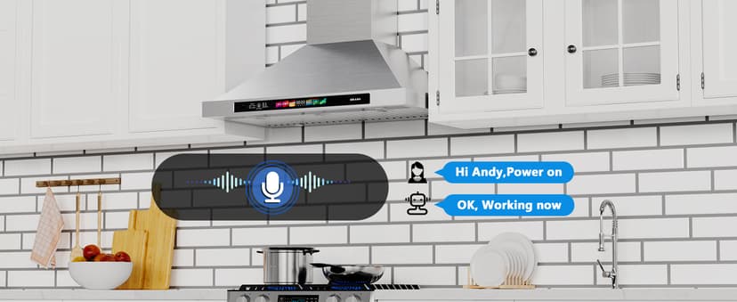 BRANO 30-inch Wall Mount Range Hood 900 CFM with Voice/Gesture/Touch Control, Stainless Steel Kitchen Hood Vent with 4 Speed Exhaust Fan, LED Adjustable Lights, Memory Mode