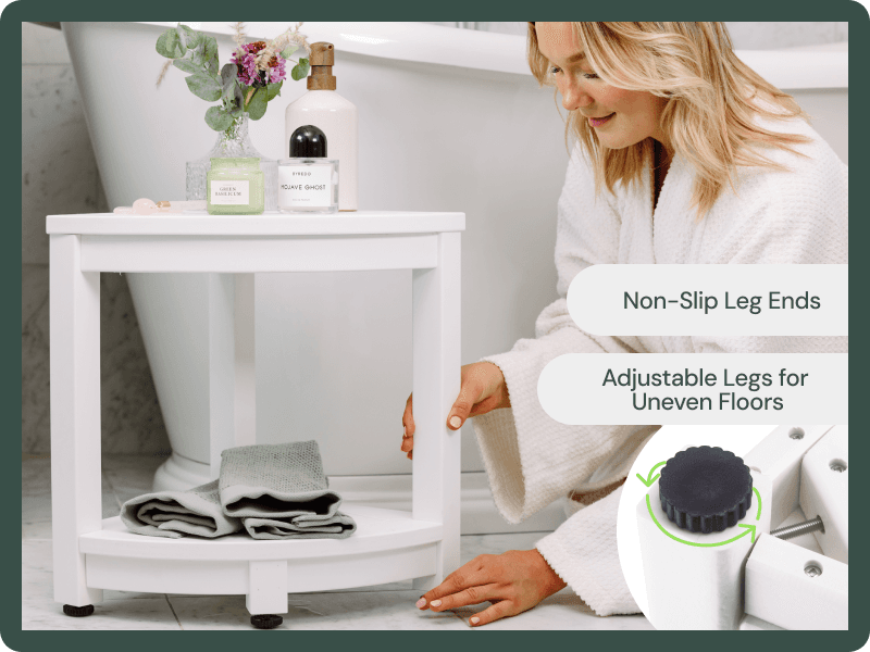 Waterproof Corner Shower Stool - Brown Waterproof Shower Bench for Shaving Legs & to Sit On - Easily Assembled Corner Bench & Shelf - Restroom Organizer - Bathroom Stool