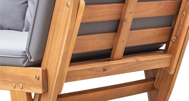 Devoko Outdoor Couch Acacia Wood Patio Couch with Adjustable Armrests, Outdoor Convertible Sofa with Removable Cushions & Pillows for Patio, Porch, Poolside(Grey)