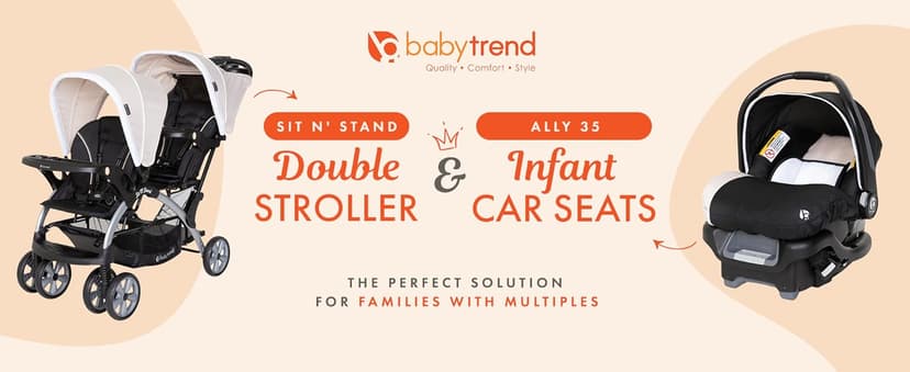 Baby Trend Infant and Toddler Double Stroller & Car Seat Combo, 2 Pc Set, Khaki - Portable and Lightweight Stroller Duo and Car Seat Travel System Tandem