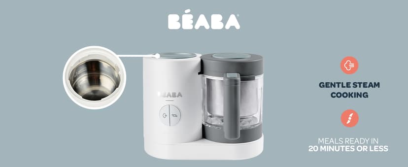 BEABA Babycook Neo Baby Food Maker | Non-Toxic Glass & Stainless Steel | Trusted by Celebrity Moms | Sustainable Baby Food Processor | Global Leader | 34 Servings in 20 Mins