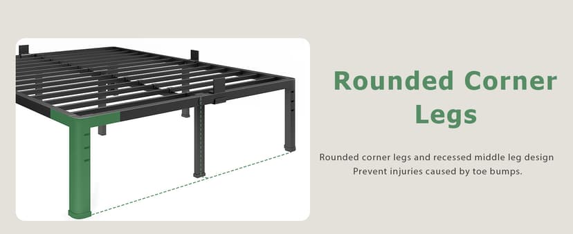 NKZ 14 Inch King Bed Frame, Sturdy Metal Platform with Round Corner Legs, 3,500 lbs Heavy Duty Steel Slat Support, Easy Assembly, Noise Free, No Box Spring Needed