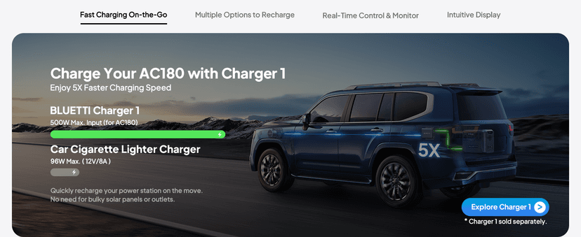 BLUETTI Solar Generator AC180, 1152Wh LiFePO4 Battery Backup w/ 4 1800W (2700W peak) AC Outlets, 0-80% in 45Min, for Camping, Off-grid, Power Outage