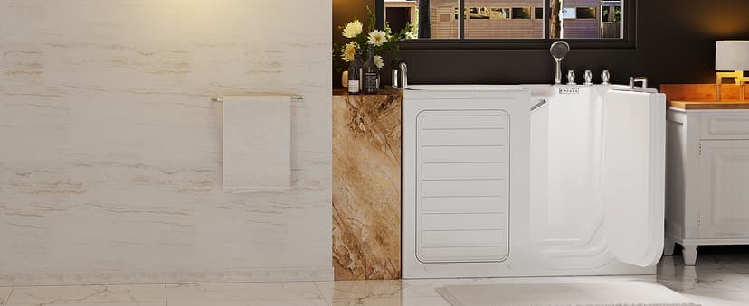Empava Walk-In Tub, Japanese Soaking Bath, Right Outward Door, Low Threshold, Slip-Resistant, Built-in Seat, Fast Drain, Handrails, Easy Access for Seniors & Mobility-Impaired,54"