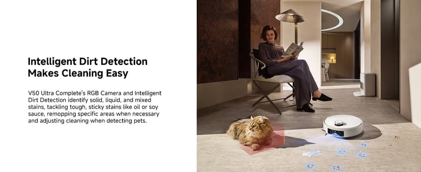 Mova V50 Ultra Complete Robot Vacuum and Mop Self-Cleaning, 24,000 Pa Suction, Liftable Navigation with Obstacle Overcoming and Warm Water Mopping with DuoSolution System Designed for Pets, White