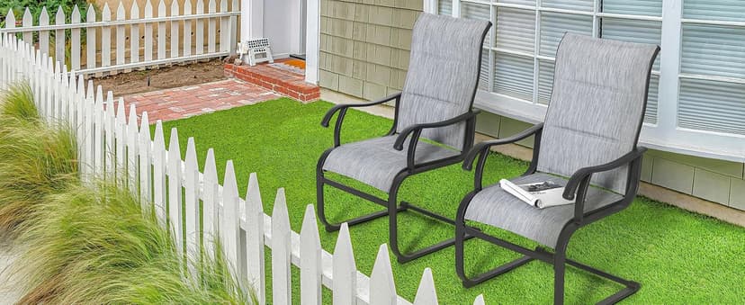 NUU GARDEN Patio Dining Chairs Set of 4, All Weather Outdoor Padded Textilene Patio Chairs, Breathable Spring Motion Textile High Back Outdoor Dining Chairs for Backyard, Lawn, Deck, Grey