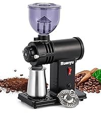 Huanyu Commercial Coffee Grinder Variable Speed Time Based Dosing Flat Burr Knob Control Professional Grinder with 8 Stepless Grinding Settings