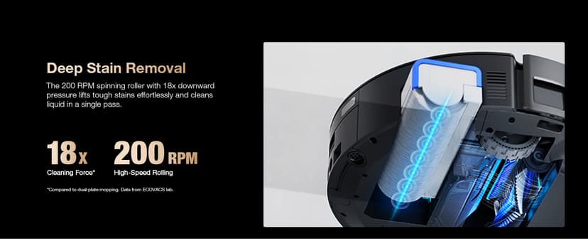 ECOVACS DEEBOT X8 PRO OMNI Robot Vacuum and Mop, 18000Pa, OZMO ROLLER Instant Self-Washing Mopping, 167℉ Hot Water Mop Washing, Auto Cleaning Solution Adding, Hot Air-Drying, Self-Emptying, Black