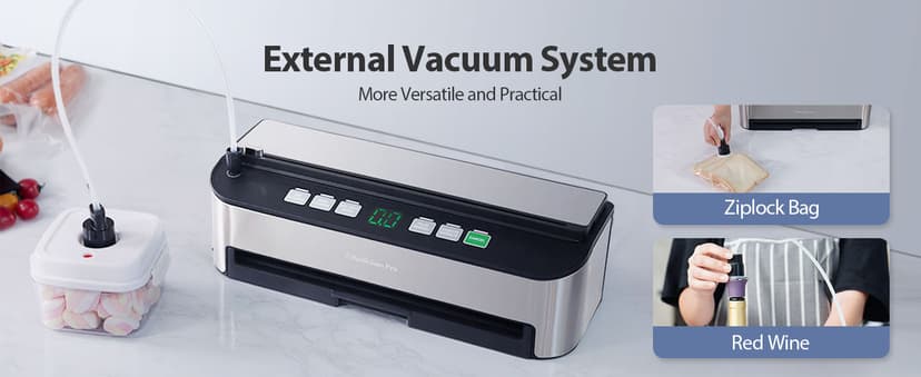 PressFree TRUE-Auto Vacuum Sealer Machine, Beelicious 85KPA Fully Automatic 8-IN-1 Food Sealer with Bags Storage, Build-in Cutter, Moist Mode and Air Suction Hose | Digital Countdown | Sous Vide