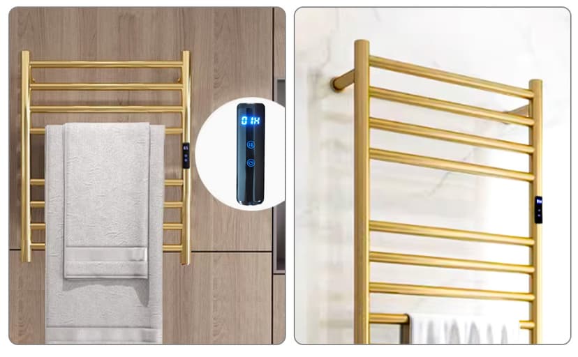 8 Bars Towel Warmer Rack, 23" Electric Wall Mounted Heated Towel Rack, Hot Towel Rails with Timer and Temperature Control for Bathroom, Brushed Gold