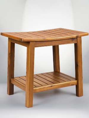 Teak Shower Bench, 20" Solid Wood Shower Stool Waterproof Shower Seat with Storage Shelf for Bathroom, Indoor & Outdoor Use