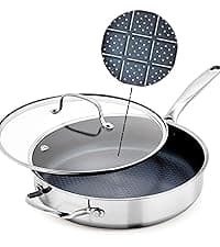 Blue Diamond Hybrid Nonstick Stainless Steel 12 Piece Cookware Set, Tri-Ply PFAS-Free Ceramic Diamond Bond Pots & Pans, Dishwasher & Oven Safe to 850F, Induction Ready, Metal Utensil Safe, Silver