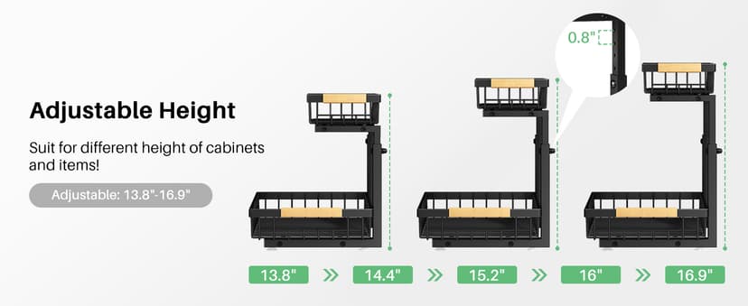 Under Sink Organizer, 2 Packs 2 Tier Under Sink Organizers and Storage, Slide Out Pull Out Cabinet Organizer Shelf, Metal Sliding Drawer for Kitchen Bathroom Pantry Cabinet Closet Organization Rack
