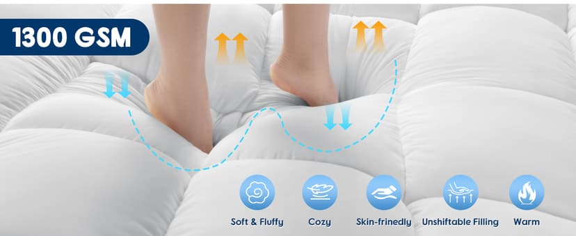 Baauye Memory Foam Mattress Topper King Size with Breathable 3D Air Mesh Sides, 1300GSM Extra Thick Plush Mattress Pad with 6"-18" Deep Pocket-(78"x80")