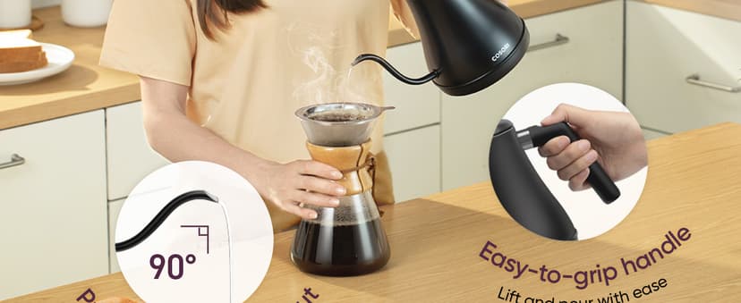 COSORI Electric Gooseneck Kettle with 5 Temperature Control Presets, Pour Over Kettle for Coffee & Tea, Hot Water Boiler, 100% Stainless Steel Inner Lid & Bottom, 1200W/0.8L