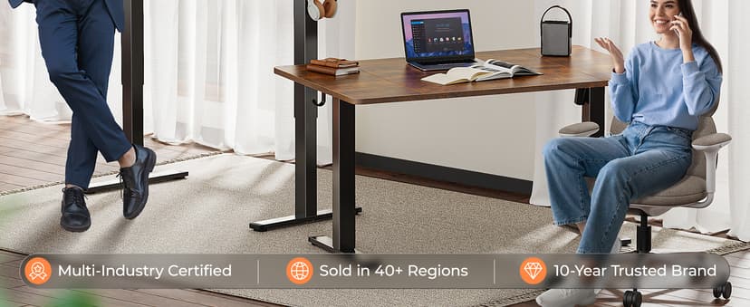 Huuger 55 x 28 Large Electric Standing Desk, Height Adjustable Computer Desk, 27.6" Deep Desktop, Stand up Gaming Office Desk with 2 Hooks, 3 Preset Heights, for Home Office, Rustic Brown