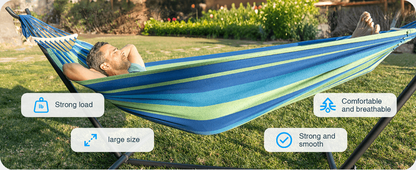 Double Hammock with Stand, 2 Person Hammock with Carrying Bag,Heavy Duty Portable,500 lb Capacity, Perfect for Both Indoors and Outdoors,Wide Blue