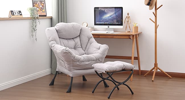 Lazy Chair and Ottoman, Large Accent Lounge Chair with Armrests and a Side Pocket, Modern Leisure Upholstered Sofa Reading Armchair with Footrest for Bedroom, Living Room, Dorm Rooms, Office