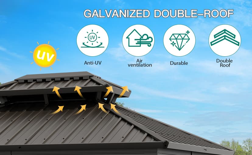 10'x10' Hardtop Gazebo, Heavy Duty Aluminum Permanent Hardtop Gazebo Outdoor Pavilion with Curtains and Netting for Garden (Khaki, 10'x10')