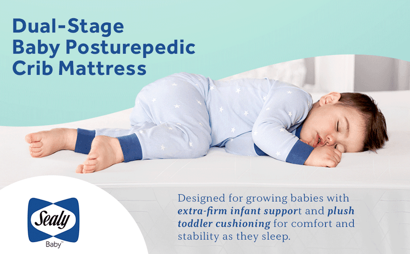 Sealy Baby Posturepedic Grace Hybrid - Firm 2-Stage Crib Mattress with Breathable Waterproof Barrier - GREENGUARD Gold Certified, Soy-enhanced Foam for Infants and Toddlers, Made in the USA (52x28")