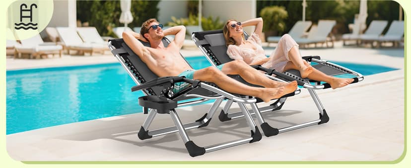 Suteck Zero Gravity Chair, Reclining Camping Lounge Chair w/Removable Cushion, Upgraded Lock and Cup Holder, Reclining Patio Chairs Folding Recliner for Indoor and Outdoor