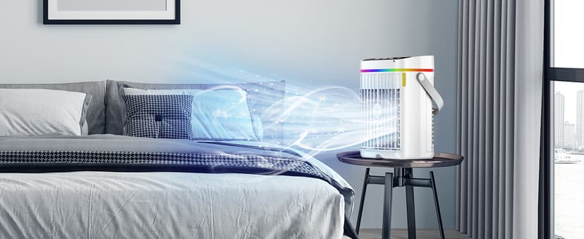 Portable Air Conditioners,1200ML Cooling fan Mini Air Conditioner with Remote Control,3 Wind Speed & 7 LED Light,3 Cool Mist& 1-3H Timer,Personal Air Conditioner Evaporative Air Cooler for Room/Office