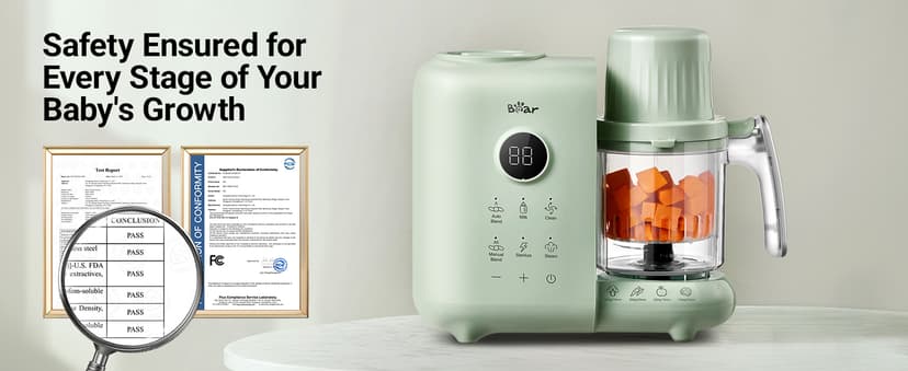 Bear 2025 Baby Food Maker with Two Layer Steam Baskets, Multifunction Baby Food Processor Steamer Puree Blender, Baby Food Mill with Bottle Warming Sterili-zing Auto Cleaning Function, BPA-Free