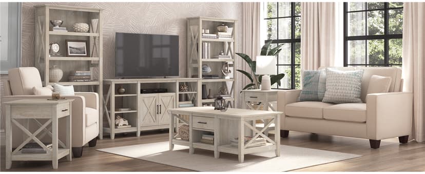 Bush Home End Table with Drawer, Nightstand with Storage, Living Room and Bedroom Furniture, Key West Collection, Washed Gray