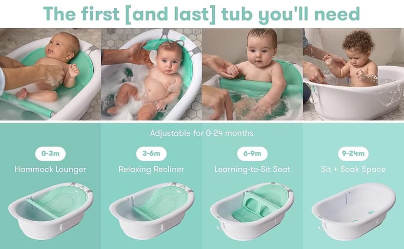Frida Baby 4-in-1 Grow-with-Me Baby Bathtub, Baby Tub for Newborns to Toddler with Removable Bath Seat & Backrest for Bath Support in Tub