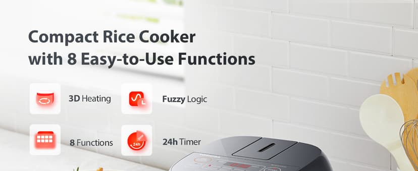 TOSHIBA Rice Cooker Small 3-Cup Uncooked– LCD Display with 8 Cooking Functions: Rice, Oatmeal, Mixed Grains and More, NonStick Inner Pot, Grey