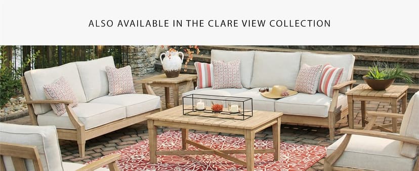 Signature Design by Ashley Clare View Coastal Outdoor Patio Eucalyptus Sofa with Cushions, Beige