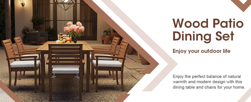 OC Orange-Casual Stackable Patio Dining Chairs Set of 4, Outdoor Acacia Wooden Chairs w/Armrest & Removeable Fabric Cushion, for Porch, Backyard, Garden, Indoor, Beige