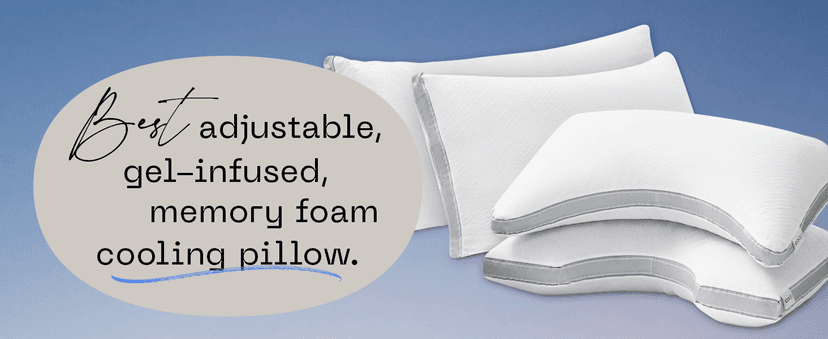 Coop Home Goods Cool+ Crescent Adjustable Pillow, Queen Size Plus Shaped Memory Foam Pillows with Cooling Gel, Neck Support, Back or Side Sleeper Pillow, CertiPUR US/GREENGUARD Gold