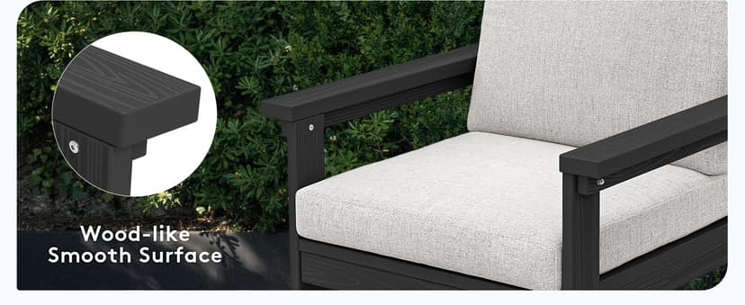 SERWALL HDPE Patio Furniture Set, 7-Piece Outdoor Sectional Sofa Set, All Weather Outdoor Couch Set for Deck, Lawn, Black Frame with Khaki Cushion