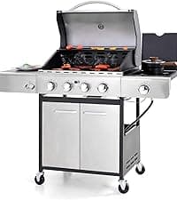 Sophia & William 6-Burner Propane Gas BBQ Grill with Side Burner & Porcelain-Enameled Cast Iron Grates, Stainless Steel Barbecue Grills Outdoor Cooking for Outside, 665 SQ.IN. Cooking Area, 65,800BTU