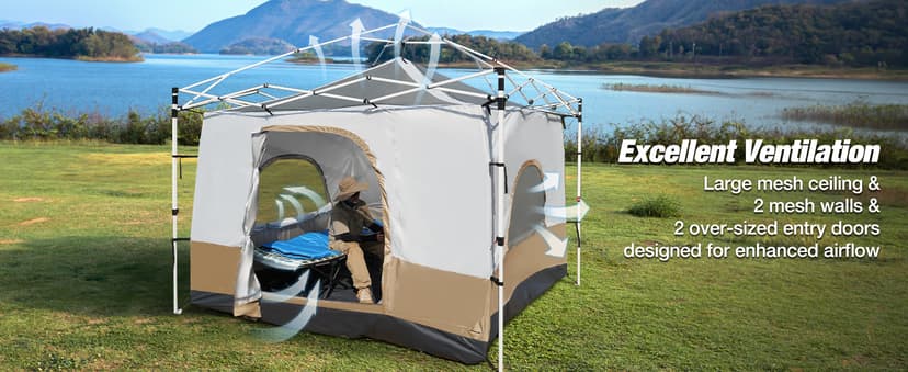 REDCAMP Canopy Camping Tent for Pop Up Canopy Tent, Inner Tent Converts Straight Leg 10'x10' or 10'x20' Canopy into Camping Tent, Fits 4-6 Person(Frame/Shelter NOT Included)