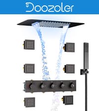 23" Full Body Thermostatic Shower System with Body Jets, Luxury LED Music Rainfall Waterfall Shower Jets System In Wall, Smart Ceiling Mount Multi Function Rain Shower Faucet Set